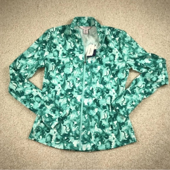 NWT Tommy Bahama Active Green Floral Print 1/4 Zip Pullover  UPF50  XS - Picture 2 of 10